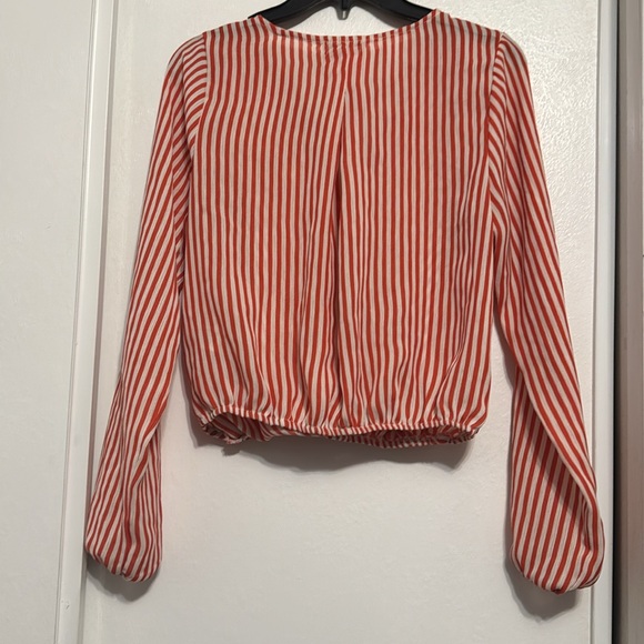 Love, Fire - Long Sleeve Red & White Cropped Blouse - Size US M (make offer) - Picture 3 of 4